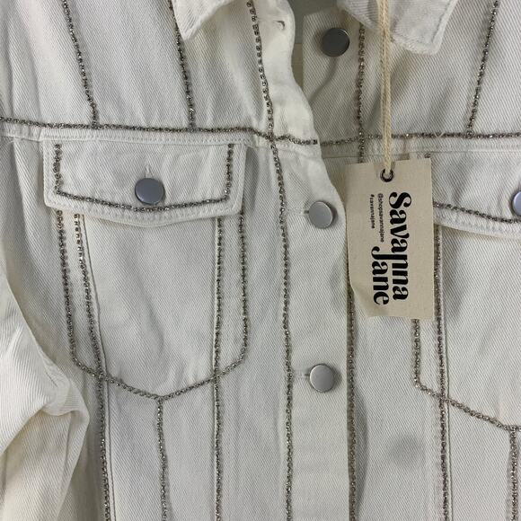 Savanna Jane Denim Jacket 1X Womens Rhinestone Embellished Country Western Cream - Picture 5 of 11
